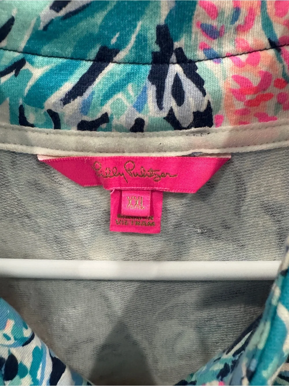 Lilly Pulitzer Tropical Print Half-Zip in Navy, Teal & Pink